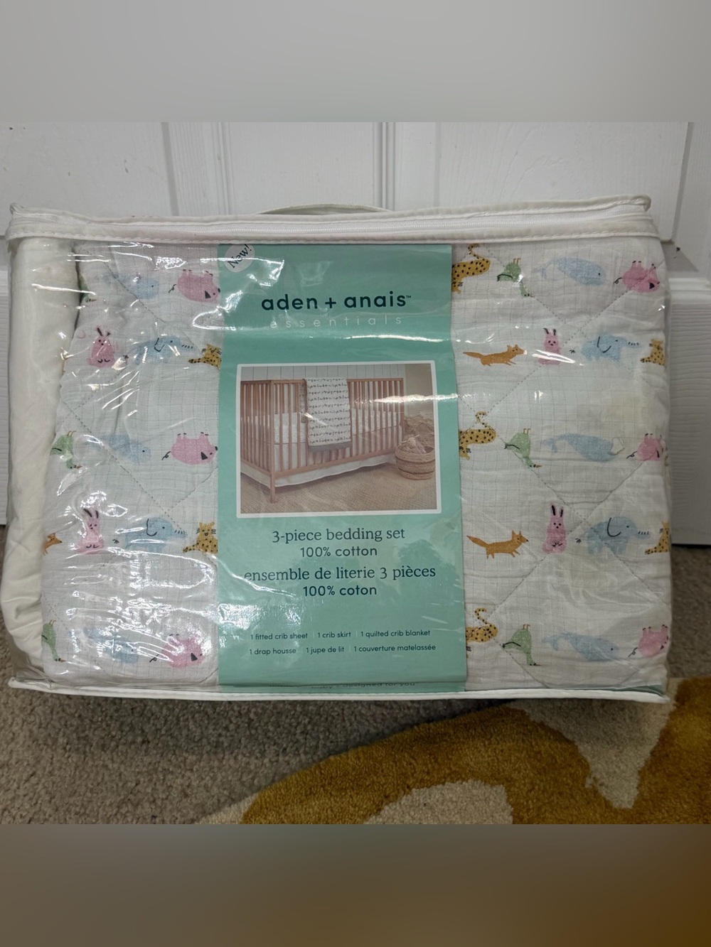 aden + anais Essentials 3-Piece Cotton Crib Bedding Set - Pastel Animal Print